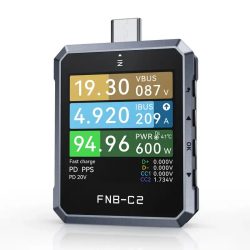 FNIRSI FNB-C2 - USB teszter: PD 3.1, feszültség-, áram-, teljesítmény-, gyorstöltésteszt, PC-kapcsolat stb.