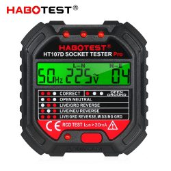 Habotest HT107D (RCD-Hz) - dugalj teszter bekötések ellenőrzéséhez: LCD panel, feszültségkijelzés, RCD teszt, frekvenciamérés