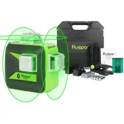 Huepar 603BT-H - 12 lines, 3D (3x360°) green laser level with Bluetooth, hard carrying case