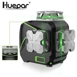 Huepar S03CG - 12 vonalas, 3D (3x360°) zöld lézer szintező Bluetooth-tal, LCD kijelzővel