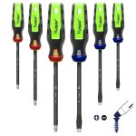   Huepar SD06 - Magnetic Screwdriver Set 6PCS, 3 Slotted and 3 Phillips Screwdriver Kit with Diamond Tip, Rust Resistant Shaft