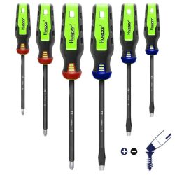 Huepar SD06 - Magnetic Screwdriver Set 6PCS, 3 Slotted and 3 Phillips Screwdriver Kit with Diamond Tip, Rust Resistant Shaft