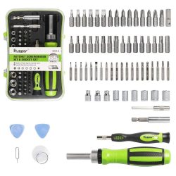 Huepar SD65 - 65 in 1 Precision Screwdriver Ratchet Set Includes Slotted/Phillips/Torx and More Bits, Repair Tool Kit