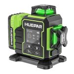   Huepar W03CG - 12 vonalas, 3D (3x360°) zöld lézeres szintező: forgatómotor, DeWALT-kompatibilis akku, bluetooth, LCD-kijelző